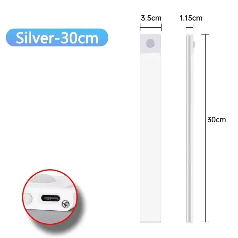 Rechargeable LED Motion Sensor Under Cabinet Light 10/20/30/40/50 cm (3.9/7.9/11.8/15.7/19.7 in) 3-in-1 Color Temp for Closet Kitchen Wardrobe