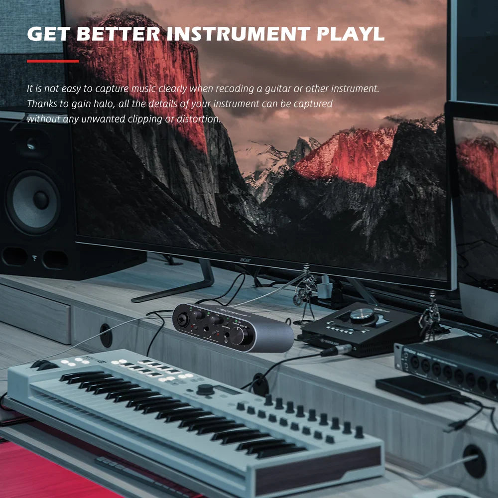 USB Audio Interface 24-bit/192kHz – Professional Sound Card with Headphone Monitor Amplifier for Live Recording