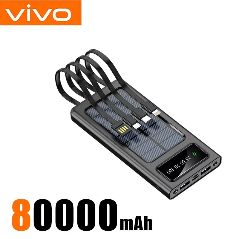 200,000mAh Solar Power Bank 4-in-1 High-Capacity Portable Charger with LED Light, Wireless & Fast USB Charging