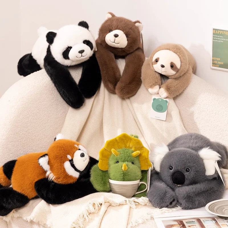 Long-Arm Weighted Plush Animal Pillow – Soft Fluffy Raccoon, Koala, Bear & Giraffe Cushion