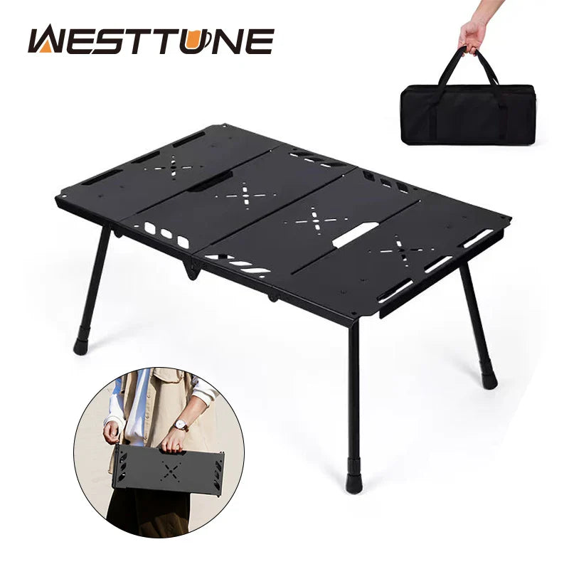 Outdoor Folding Camping Table - Lightweight Aluminum Portable Picnic & Tactical Liftable Table for Hiking, BBQ, Travel