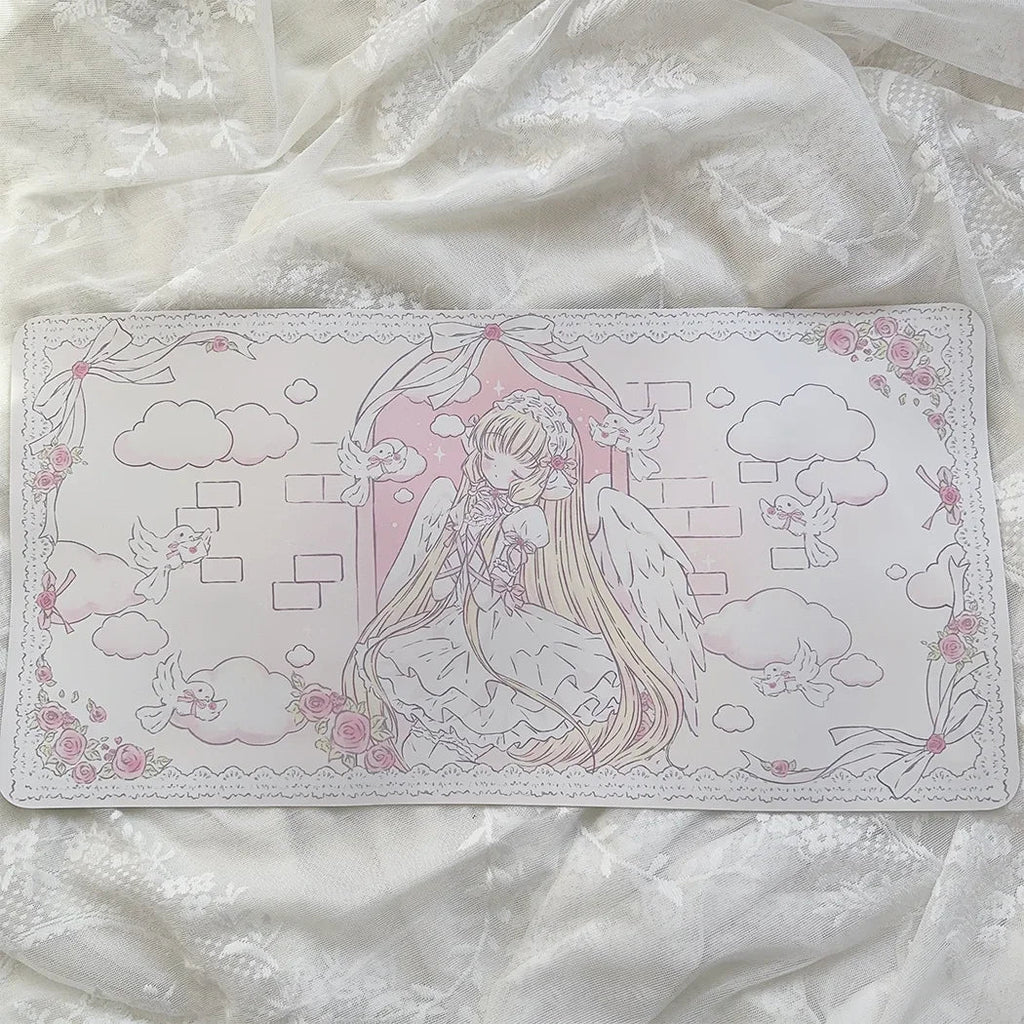 Cute Girl Mouse Pad Waterproof Anti-Slip Desk & Keyboard Mat for Office, Study, Dormitory and Dining Table