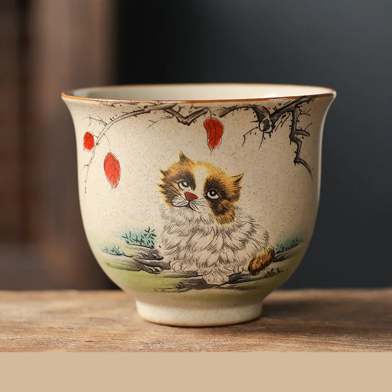 Handmade Zodiac Ceramic Teacup 110ml (3.7 fl oz) Vintage Pottery Tea Bowl for Meditation & Gongfu Tea