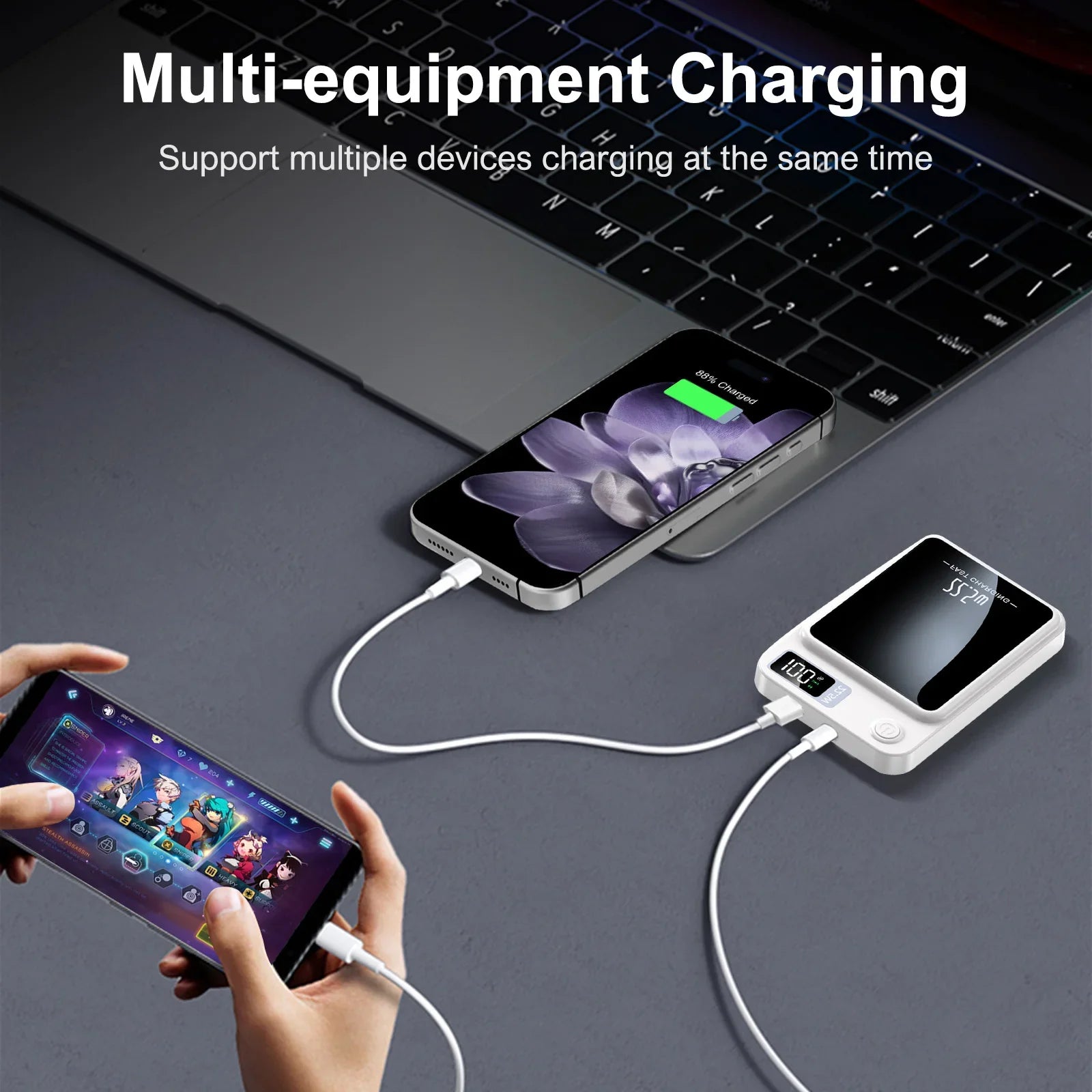10000mAh Magnetic Wireless Power Bank PD 22.5W Fast Charge Portable Charger with Digital Display & Dual USB