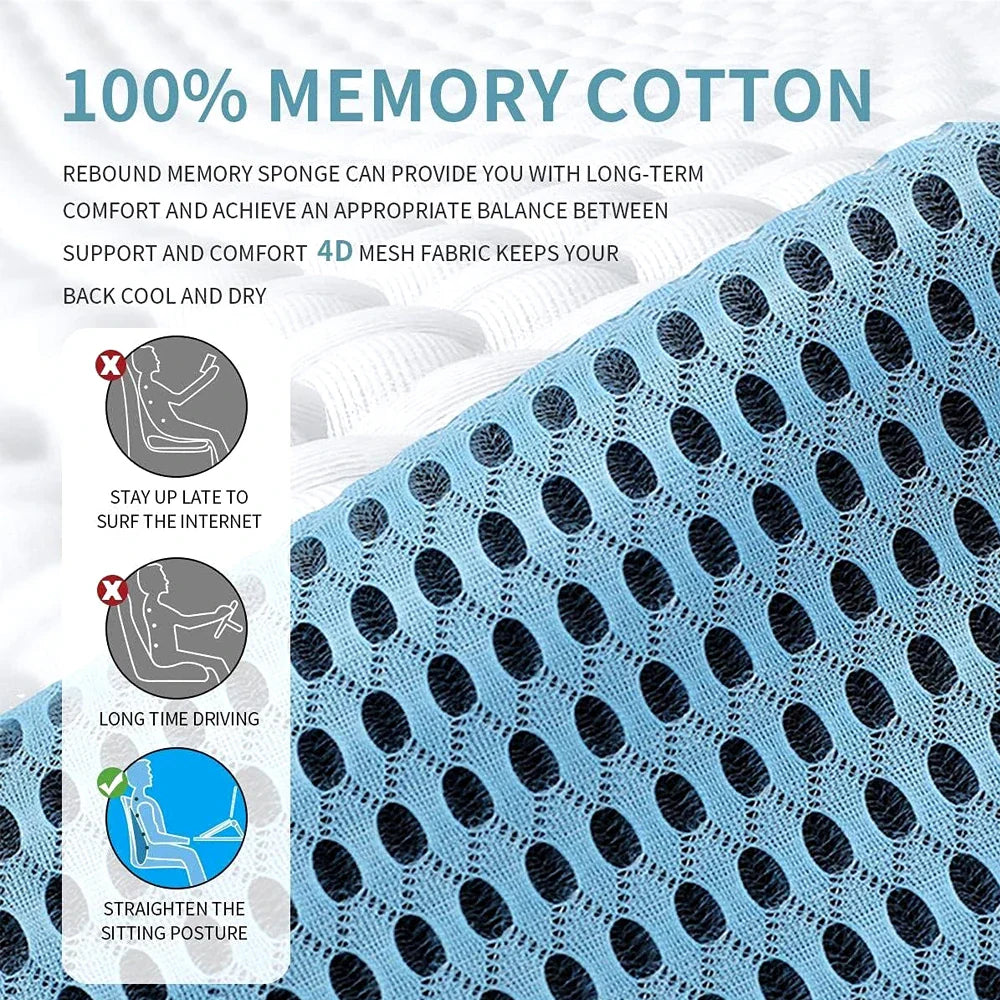 Breathable Memory Foam Lumbar Support Pillow for Car Seat & Bed Waist Cushion (1pc)