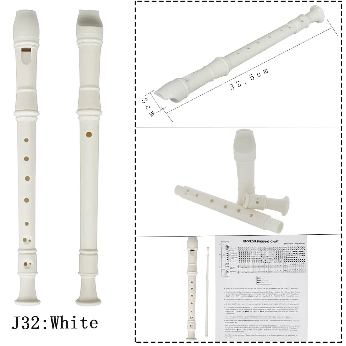 8-Hole ABS Recorder Long Flute for Kids & Beginners, Colorful Woodwind Instrument with Cleaning Rod (12.8 in / 32.5 cm)