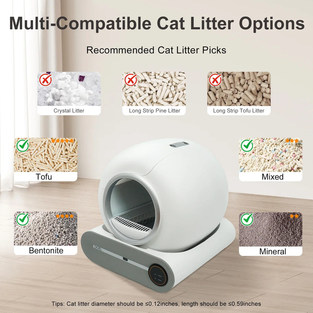 Self-Cleaning Cat Litter Box 65L Automatic Smart Cat Toilet with App Control 2.4GHz Wi‑Fi, Trash Bag & Litter Mat