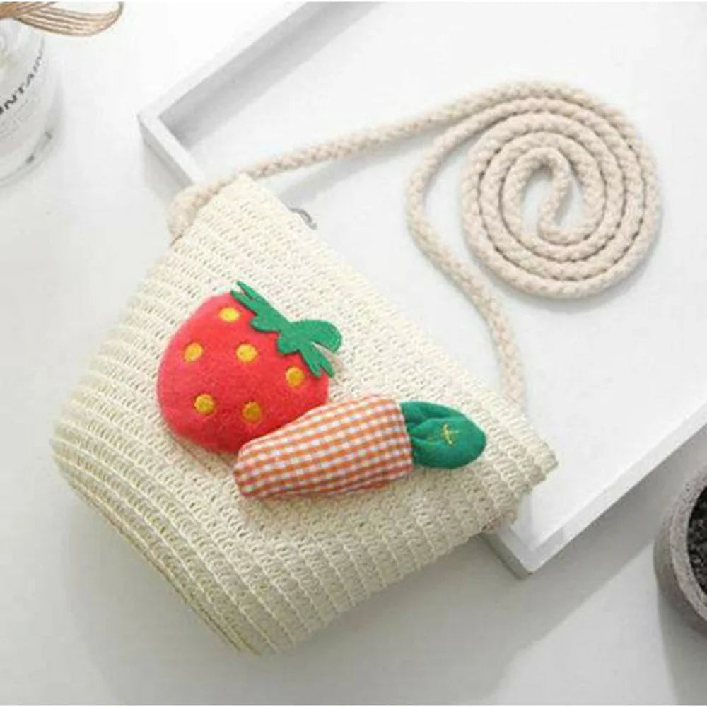 Kids Mini Woven Natural Straw Crossbody Bag for Girls Cute Shoulder Purse