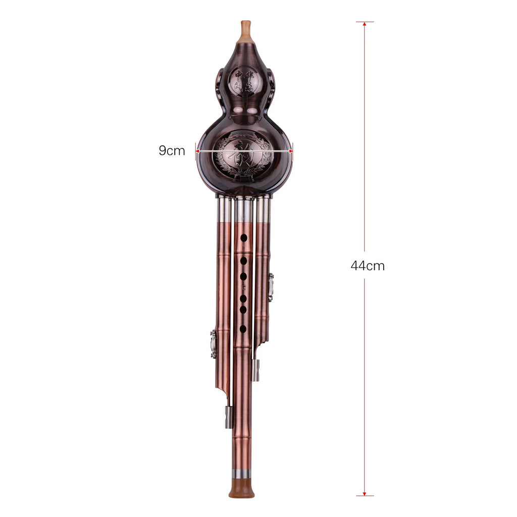 C-Key Hulusi 3-Tone Gourd Flute – Aluminum Body with Copper-Plated Pipes, Case & Decorative Knot