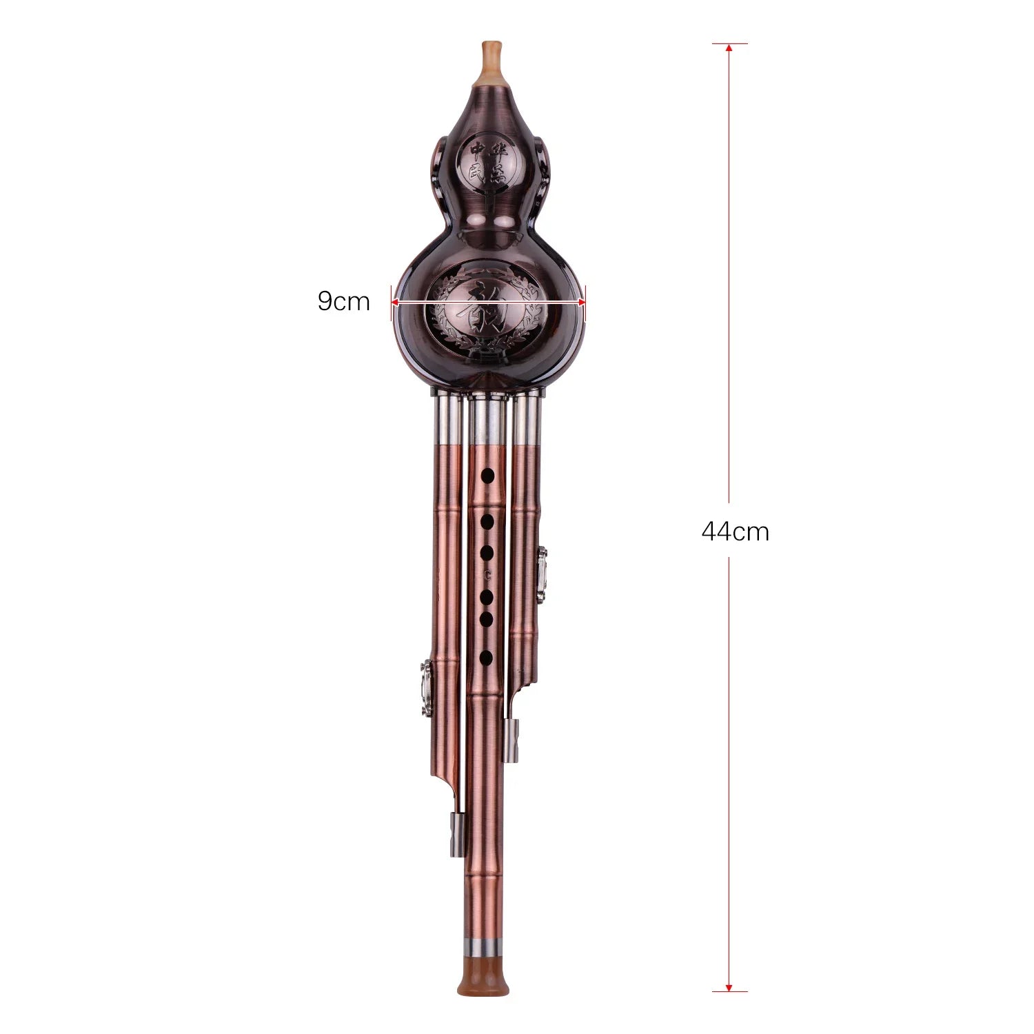 C-Key Hulusi 3-Tone Gourd Flute – Aluminum Body with Copper-Plated Pipes, Case & Decorative Knot