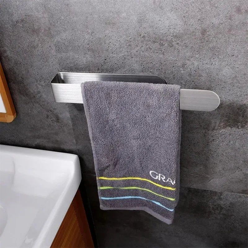 Self-Adhesive 304 Stainless Steel Towel Rack - Single Rod, 23cm / 37cm (9.1" / 14.6") Brushed Finish No-Drill Bathroom & Kitchen Towel Bar