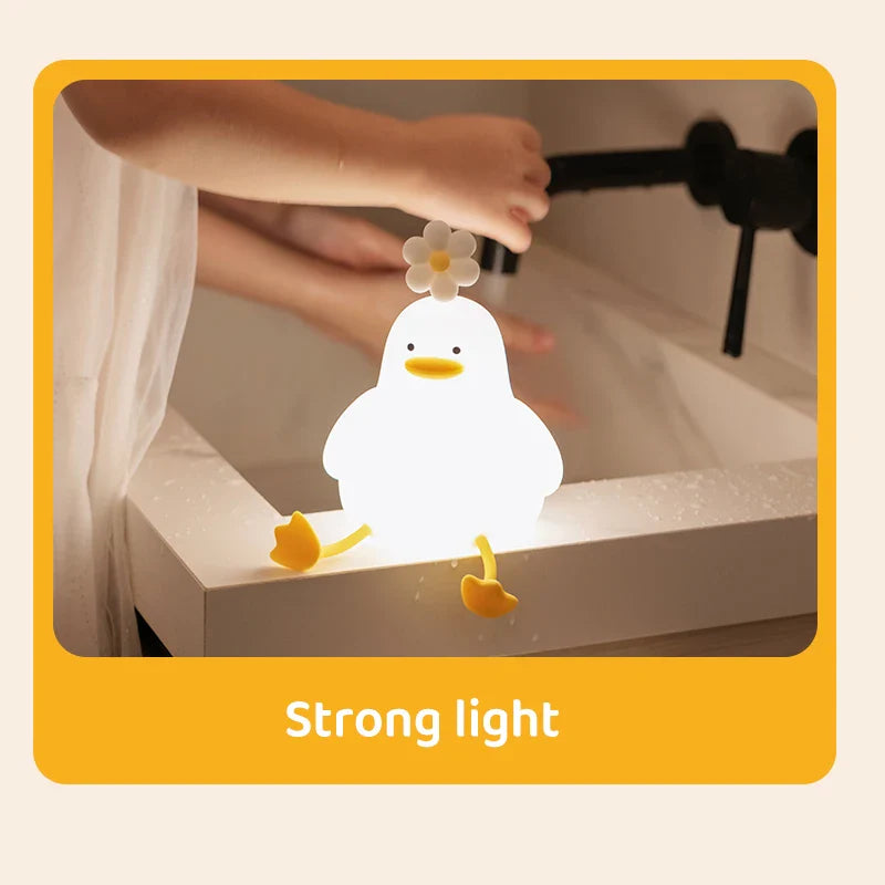 Cute Duck LED Night Light USB Rechargeable Silicone Touch Lamp for Kids Bedside Adjustable Brightness Birthday Gift