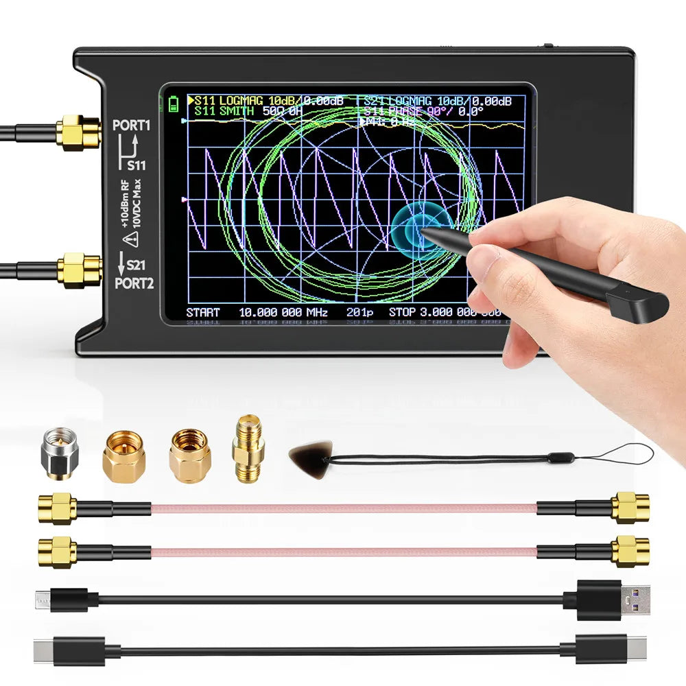 Handheld Vector Network Analyzer 4 in (10.0 cm) 10 kHz–1.5 GHz Antenna Analyzer with SD Card Slot
