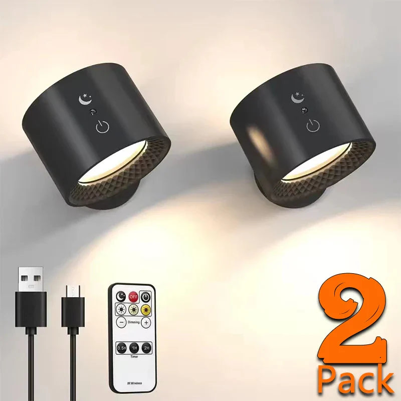 LED Double-Head Wall Lamp — Touch & Remote Control, 360° Rotatable USB Rechargeable Wireless Night & Reading Light