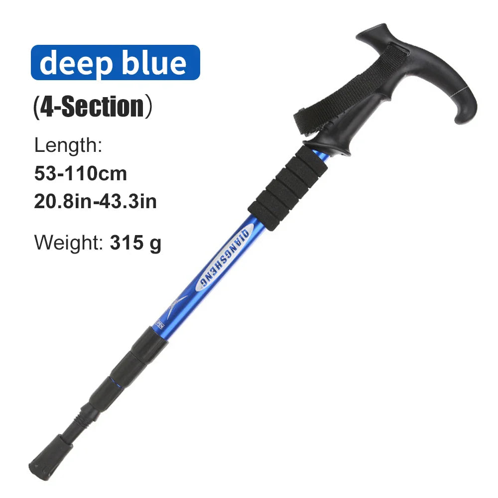 Folding 4-Section Telescopic Trekking Pole - Lightweight Aluminum Hiking Stick with T-Handle, Adjustable 21-43 in (53-110 cm)