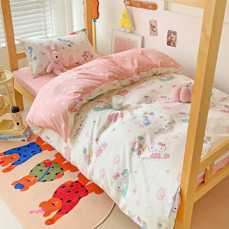 3-Piece Printed Quilt Set for Women – Japanese Korean Cartoon Bedding (1 Quilt + 2 Pillowcases)