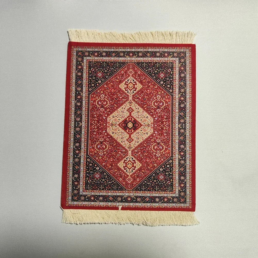 Woven Persian Flower Mouse Pad 9.1 x 7.1 in (23 x 18 cm) Non-Slip Rubber Desk Mat with Fringe — Retro Style