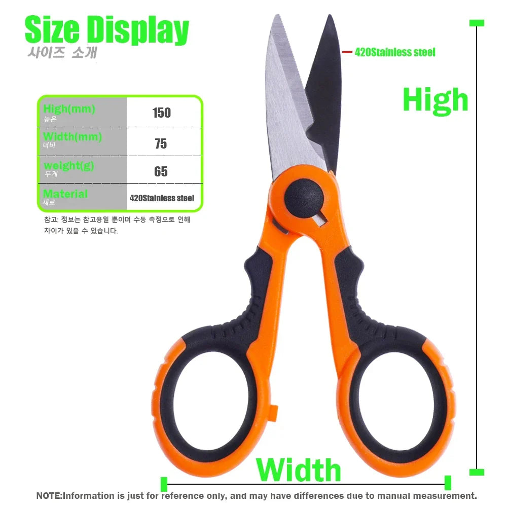 Fishing Line Scissors 140mm (5.5in) Stainless Steel Tungsten Carbide Cutter Non-Slip Rubber Handle with Protective Sheath