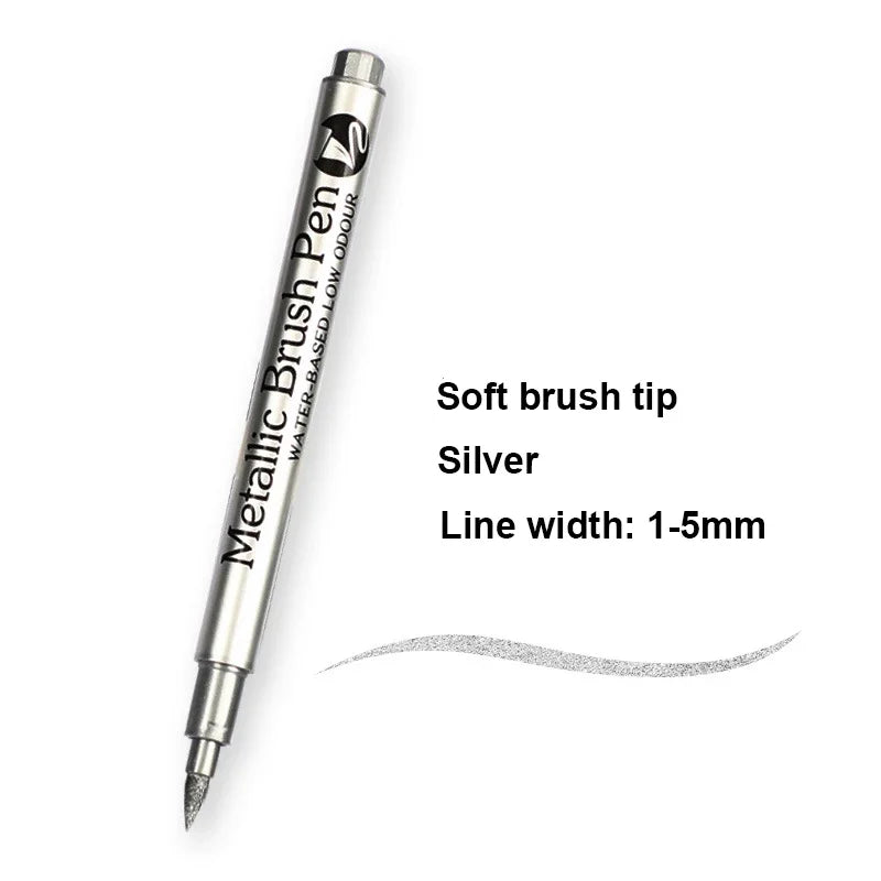 Metallic Brush Marker Pen (1 or 2-Pack) – Gold & Silver Permanent Metallic Ink for Crafts, Scrapbooking & Manga (14 cm / 5.5 in)