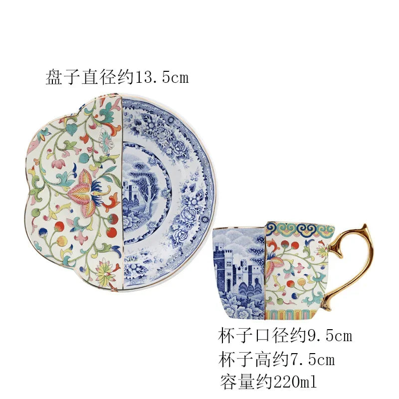 Luxury Porcelain Mug with Saucer & Tray - European Retro Afternoon Tea Coffee Cup