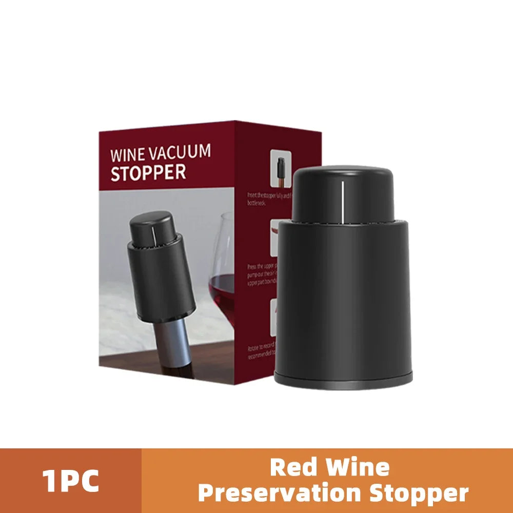 Vacuum Wine Bottle Stopper Pump — 1 or 2-Pack Push-Style Vacuum Seal with Date Marker, Reusable Wine Preserver (Black)