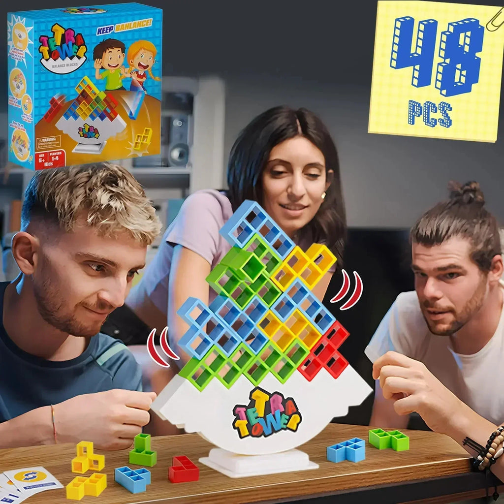Tetra Tower Balance Stacking Game - Family & Party Building Puzzle for Kids and Adults