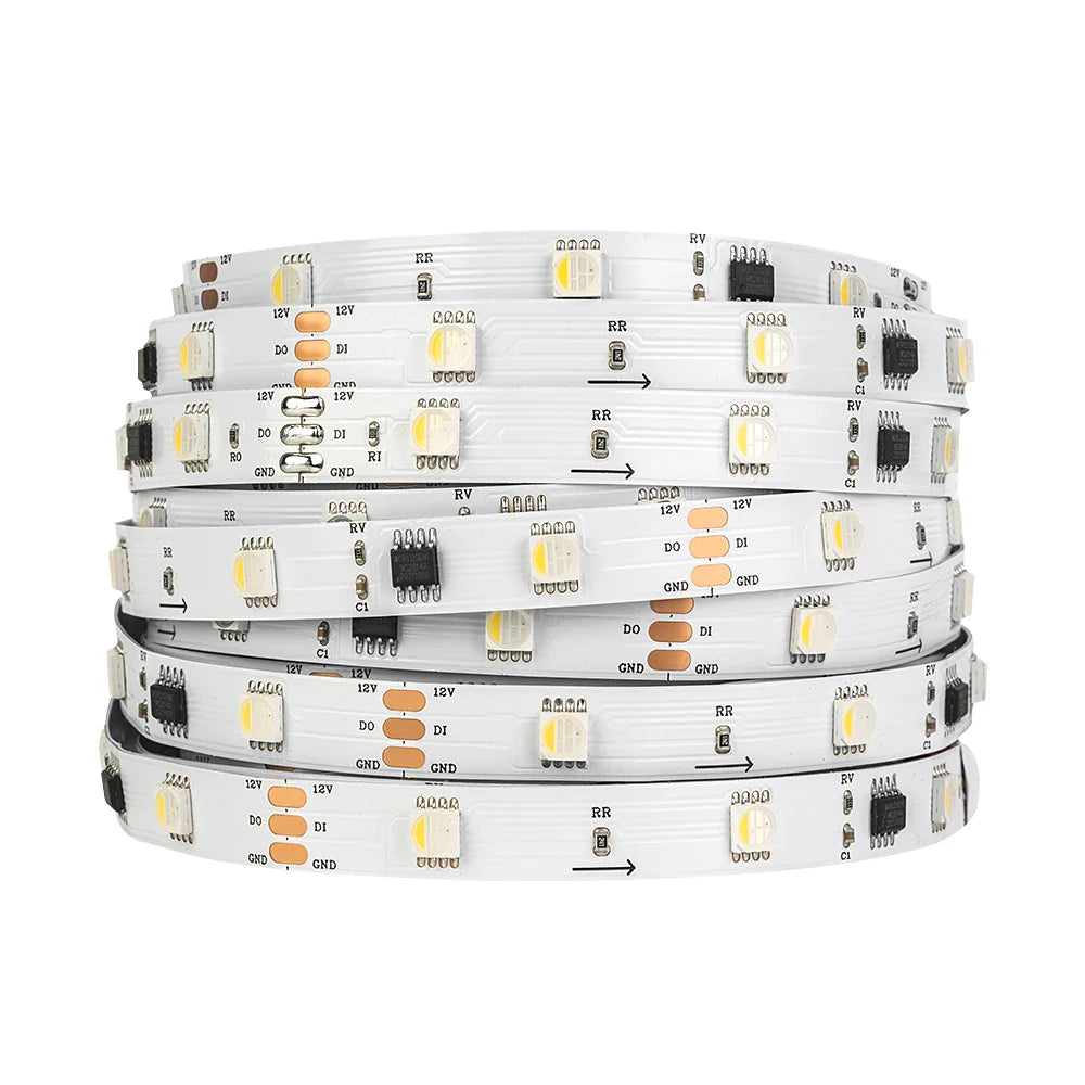 WS2814 RGBW Addressable LED Strip Light 5m (16.4ft) DC12V/DC24V SMD5050 IP30 IP65 IP67 4-in-1 RGB+W 3-Pin