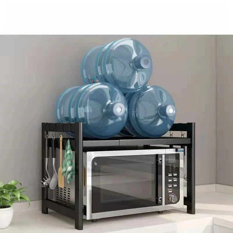 Adjustable Over-Microwave Shelf - Free-Standing Metal Kitchen Storage Rack & Detachable Spice Organizer