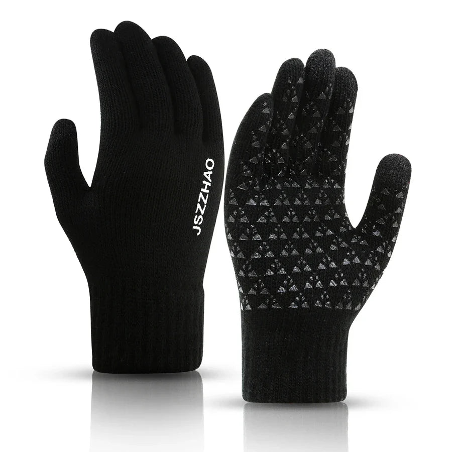 Unisex Winter Touchscreen Gloves - Thick Thermal Knit with Anti-Slip Silicone Palm