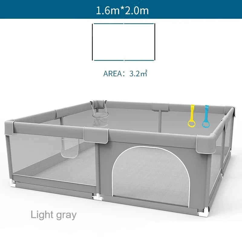Light Gray Baby Playpen with Pull Ring - Play Yard & Ball Pit Safety Fence for Toddlers