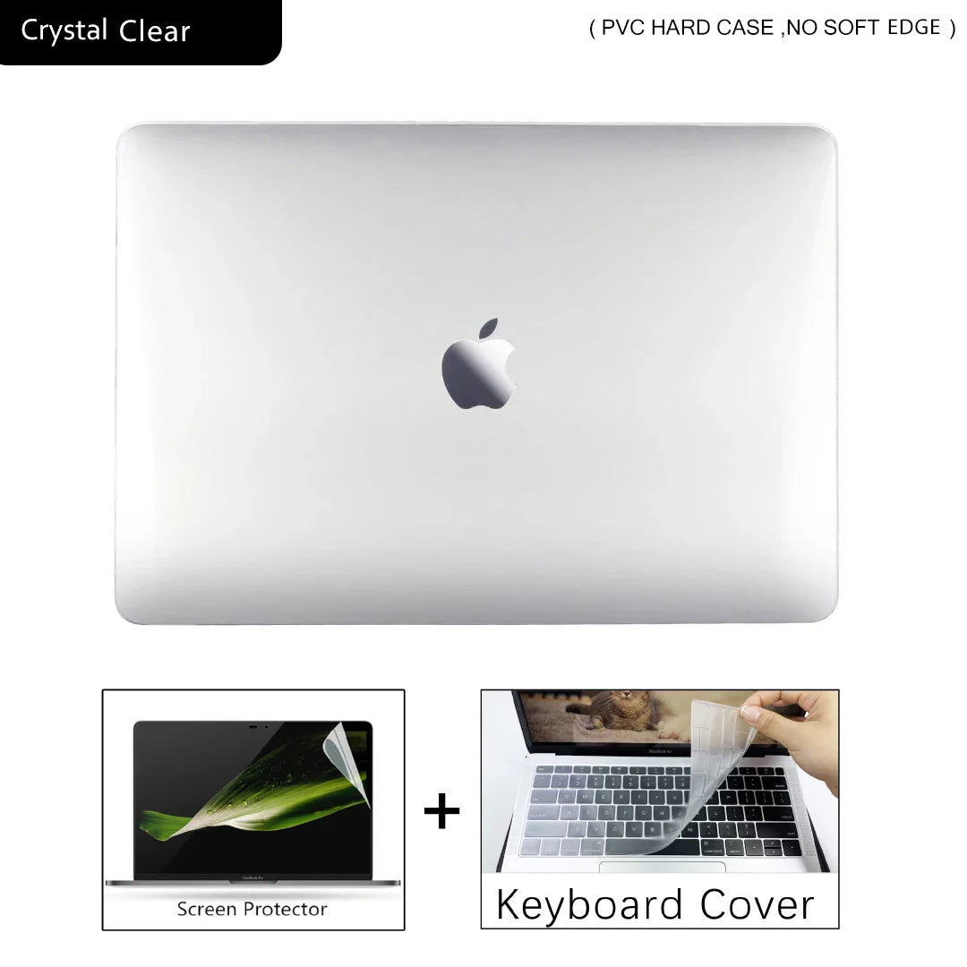Matte Transparent PC+TPU Protective Case for MacBook Air & Pro 13/13.6/14/15.3/16-inch (33-41 cm) - Full Shell with Keyboard Cover & Vented Non-Slip Feet