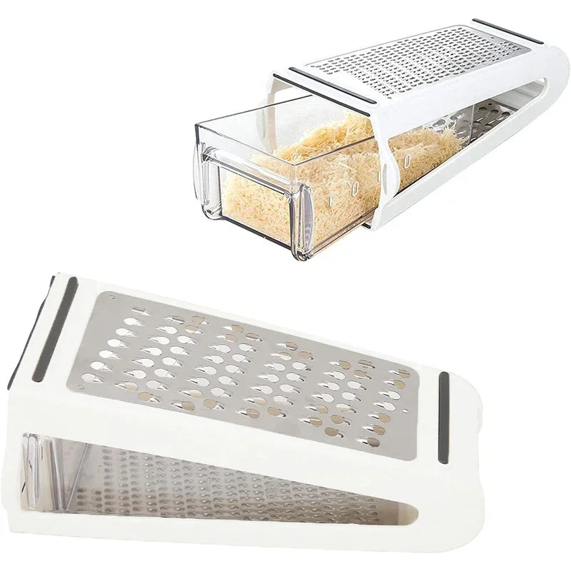 Stainless Steel Double-Sided Vegetable & Cheese Grater with Catch Container