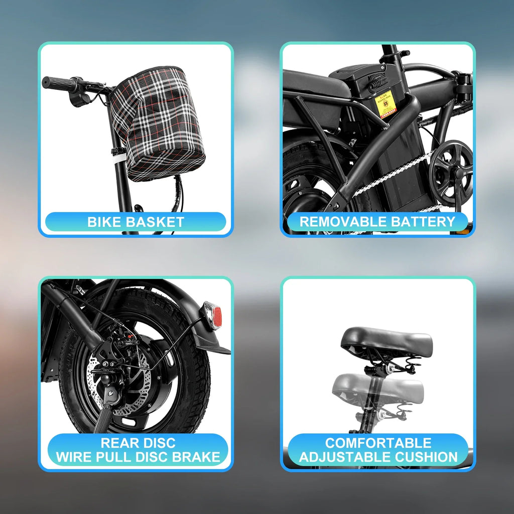 14-Inch (35 cm) Folding Electric Bike — 48V Removable Battery, 400W Motor, 20 MPH (32 km/h), 19–37 Mile (31–60 km) Range