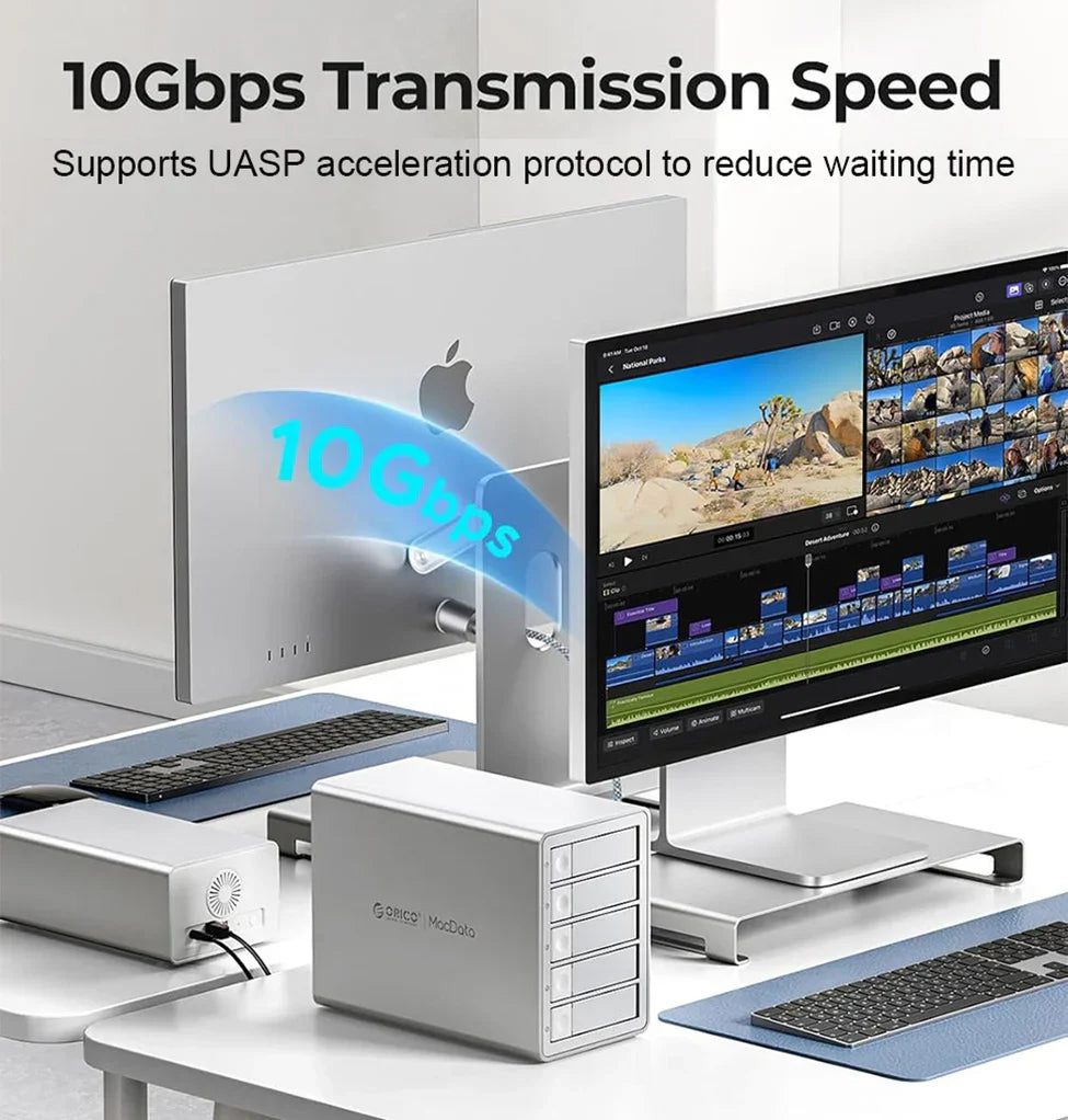 5-Bay 10Gbps SATA HDD & SSD Docking Station, 2.5"/3.5" USB 3.2 Gen2 Type-C Enclosure with Daisy Chain & 150W Power