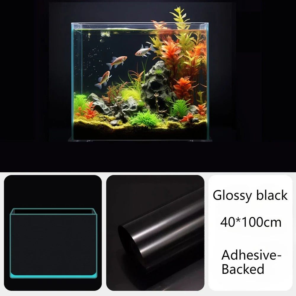 Fish Tank Background Sticker — Black Static Cling Adhesive Film, 30/40/50 cm (11.8/15.7/19.7 in)