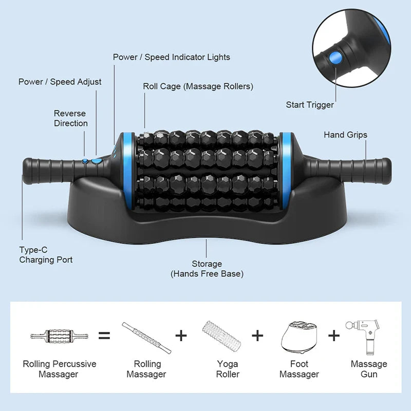 Cordless 360° Rolling Percussive Body Massager – USB-C Rechargeable 5-Speed Handheld Muscle Relaxer for Back, Legs & Feet
