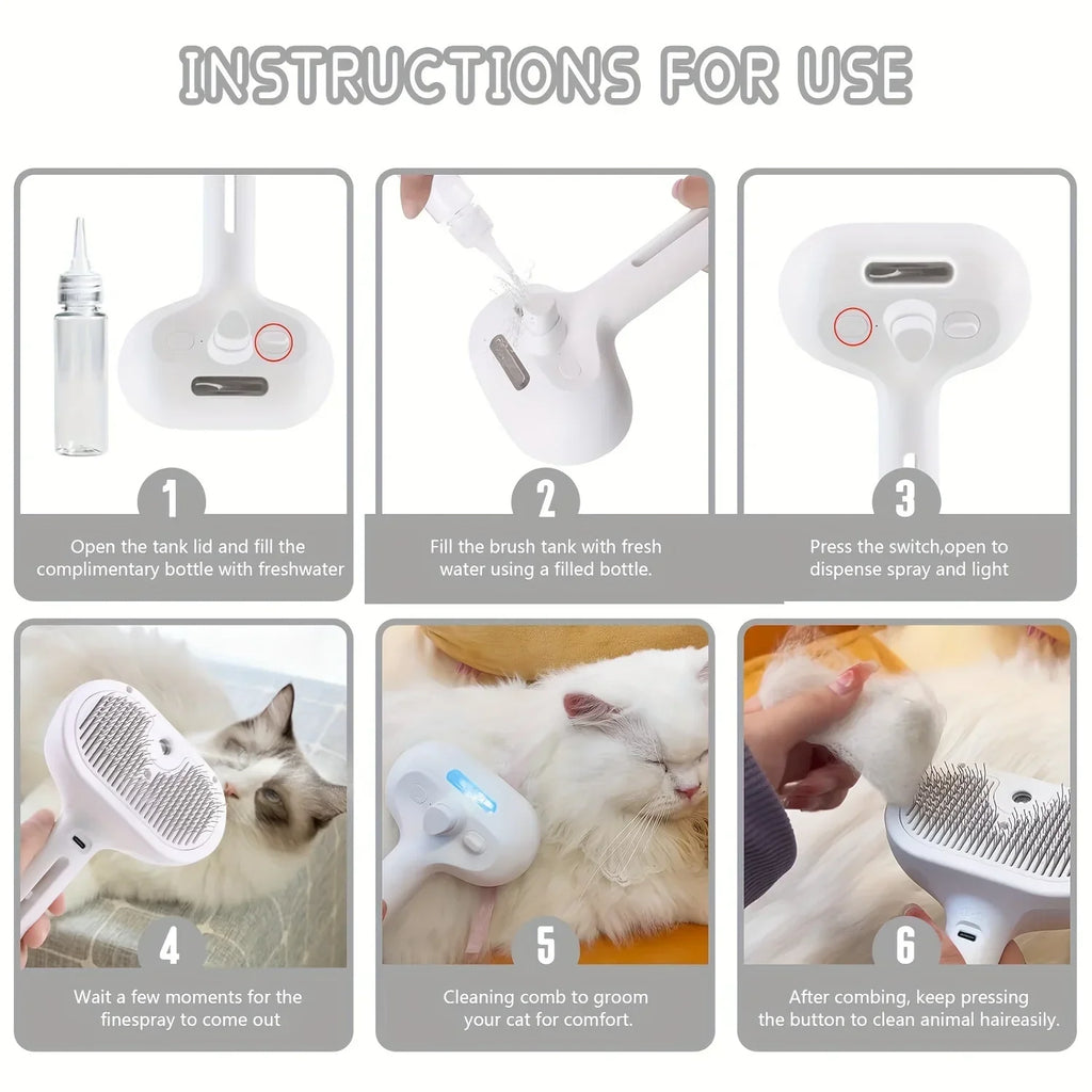 3-in-1 Pet Grooming Brush with Steam Spray - Electric Dog & Cat Hair Remover, Massage Detangler, USB Rechargeable