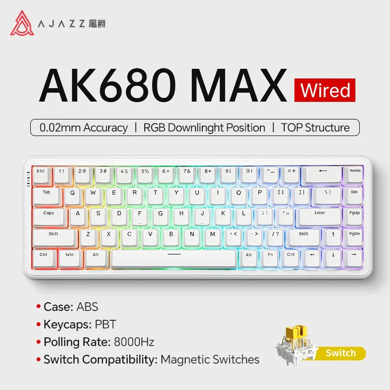68‑Key 60% Magnetic Switch Mechanical Gaming Keyboard – Hot‑Swappable, 0.01mm Rapid Trigger, RGB Backlight, Wired USB