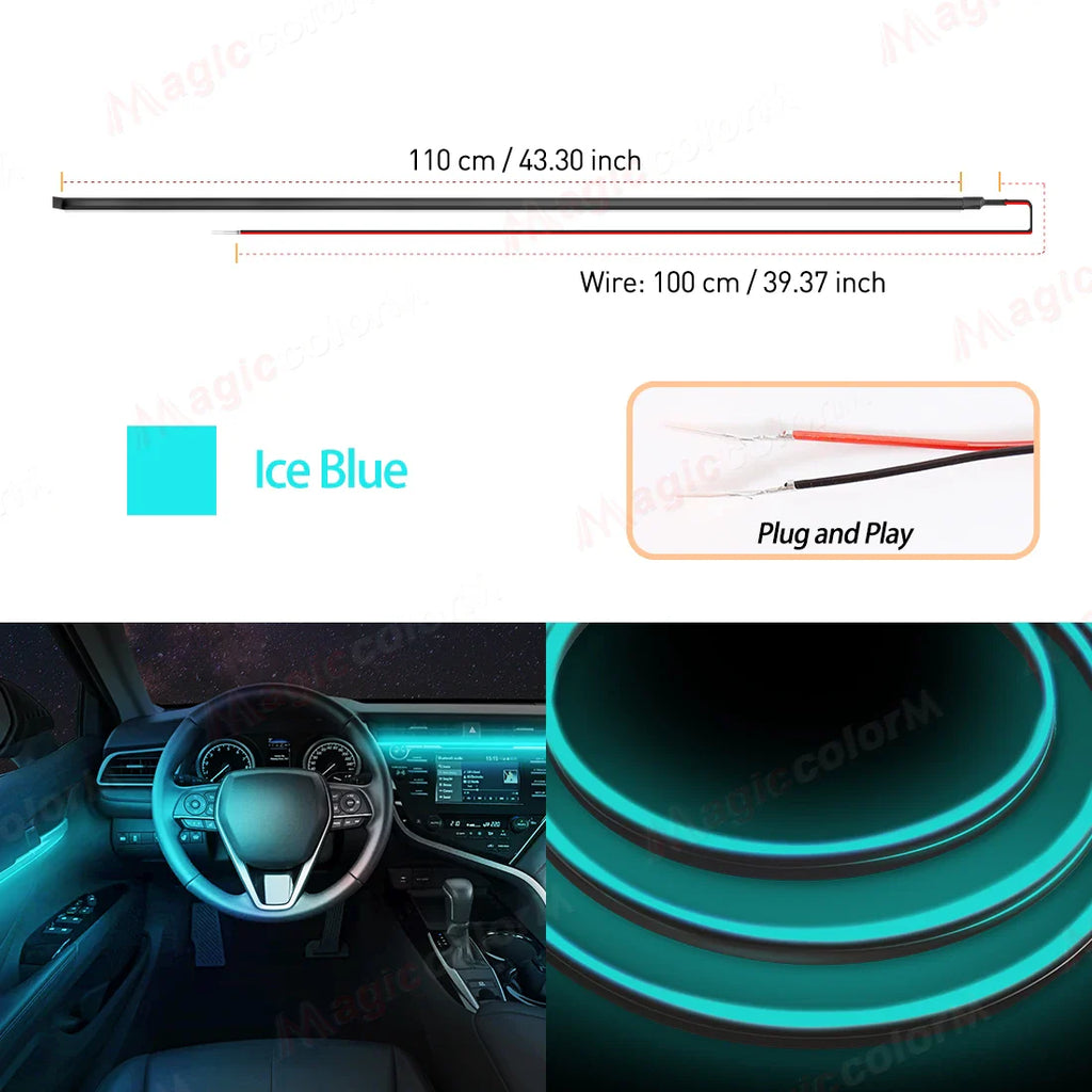 Car Interior Ambient LED Strip 110cm (43.3in), Universal DIY Flexible Cuttable Acrylic Lighting