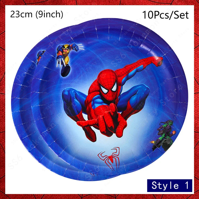 Spiderman Kids Birthday Party Supplies - Disposable Tableware Set with Plates, Cups, Napkins & Favor Bags
