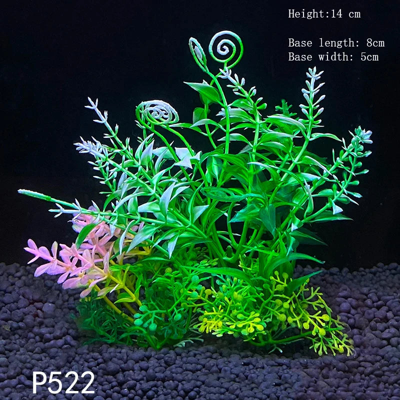 Artificial Aquarium Plants – Plastic Underwater Green Shrubs with Resin Base, Fish Tank Decoration