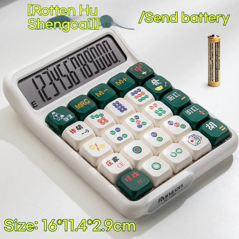 Cute Multifunctional 12-Digit Electronic Calculator with Mechanical Buttons, Battery-Powered for Home Office & School Accounting