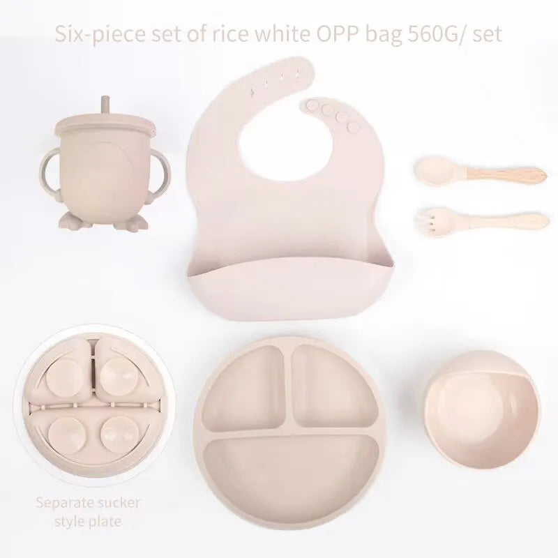 Baby Silicone Dinnerware Set 6/8-Piece with Suction Plate, Bib, Forks, Spoons, Straws & Cup – Feeding Set for Babies & Toddlers