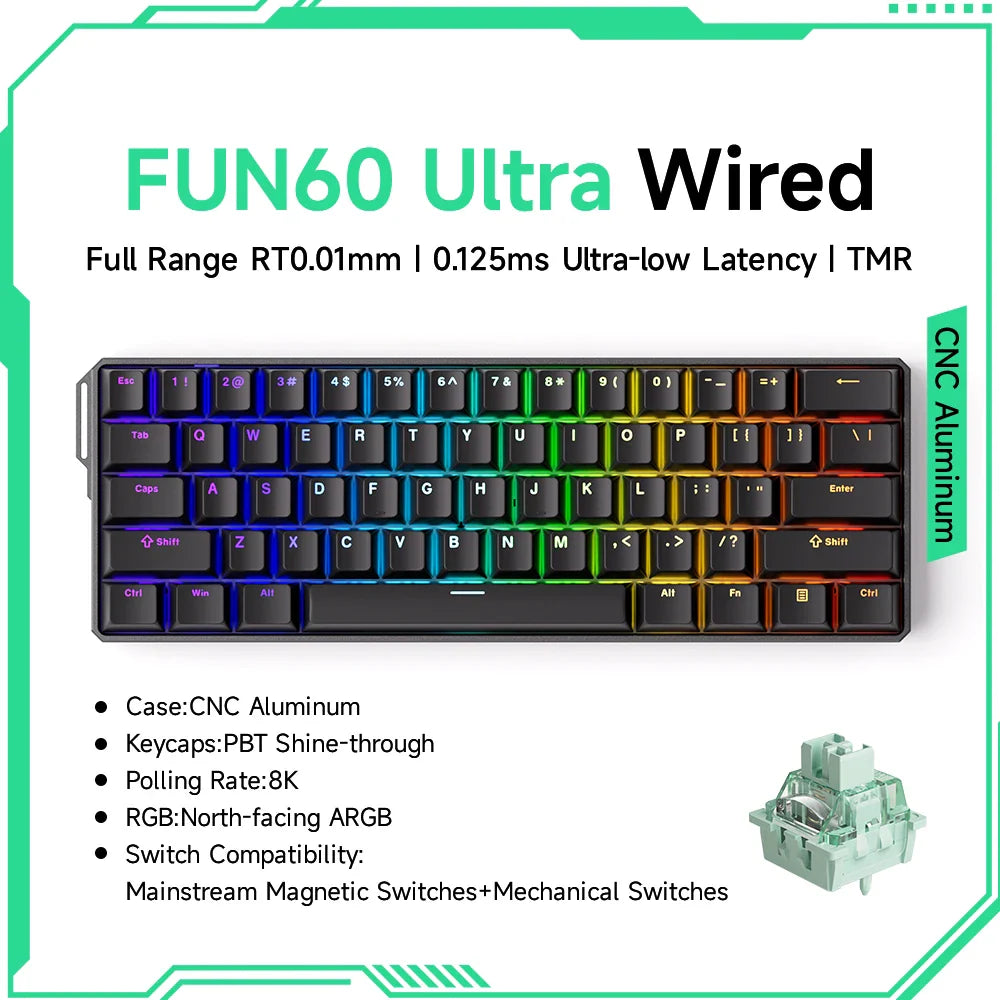 60% Magnetic Hot-Swappable Mechanical Keyboard — Tri-Mode USB-C / Bluetooth 5.0 / 2.4GHz, PBT Doubleshot Keycaps & ARGB Lighting