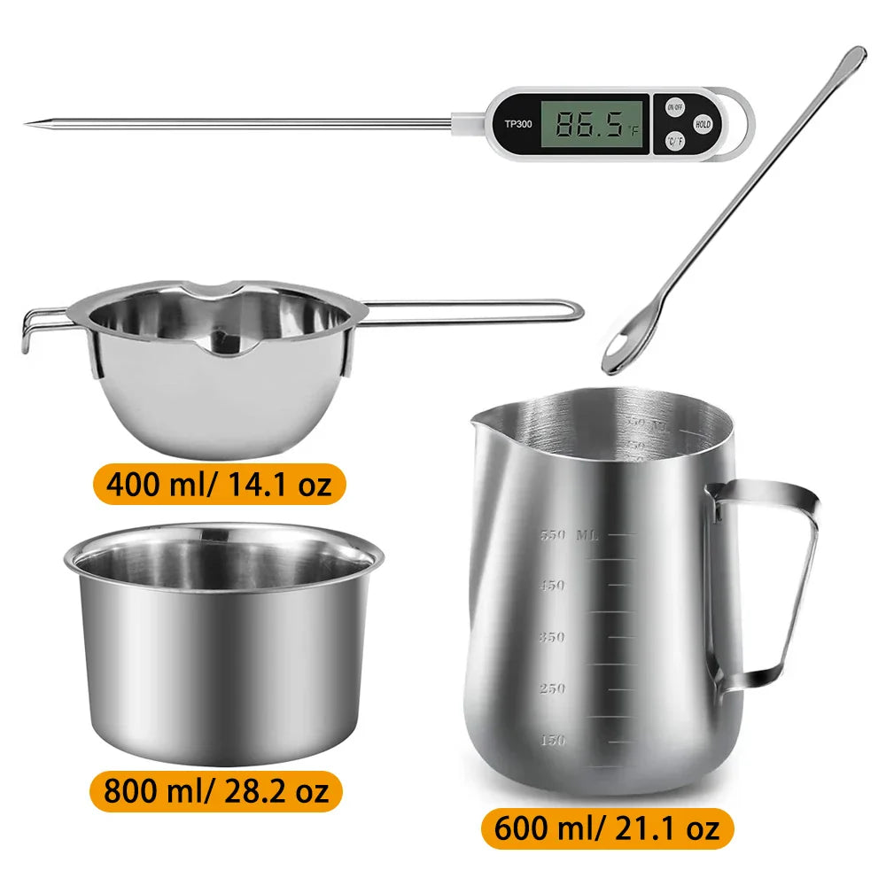Stainless Steel Double Boiler Wax Melting Pot – Candle Making DIY Starter Kit (600ml/20oz & 900ml/30oz Options)