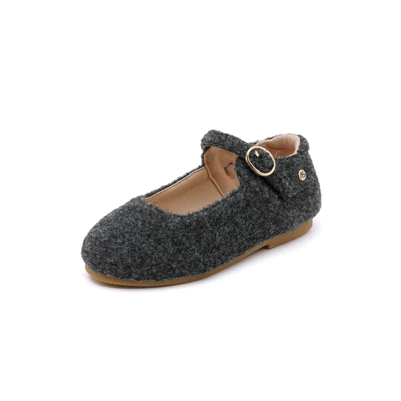 Kids Gray Slip-On Mary Jane Flats – Toddler & Children Oxford Platform Party Shoes (Size 21–37 • 13–22.5 cm / 5.12–8.86 in)