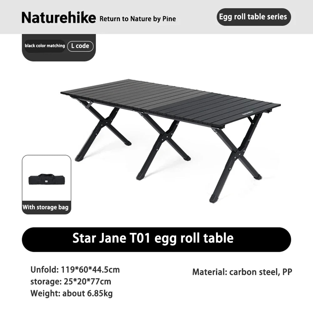 Portable Foldable Camping Picnic Table – Roll-Up Color Block Desktop, Carbon Steel Frame (Small/Medium/Large)