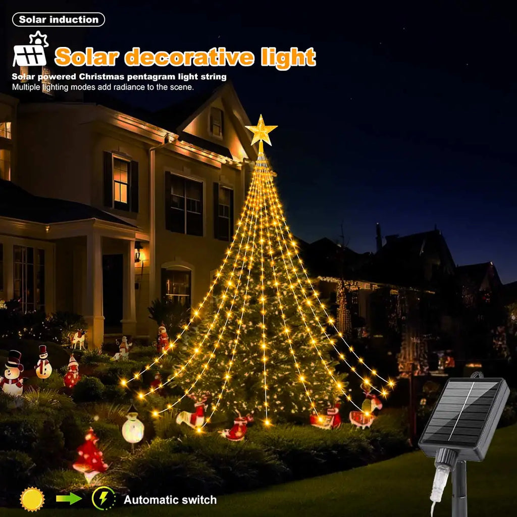 Solar Star String Lights 2m/3m (6.6/9.8 ft) IP67 Waterproof 8-Mode Warm White and Multicolor Outdoor Christmas Wedding Fairy Lights