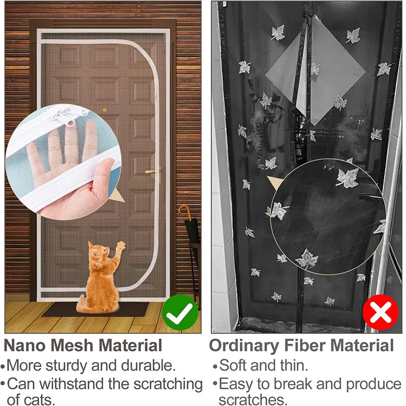 Cat-Resistant Zipper Door Screen - Nano Mesh Pet Door Curtain, Anti-Mosquito & Scratch-Proof, Up/Left Opening