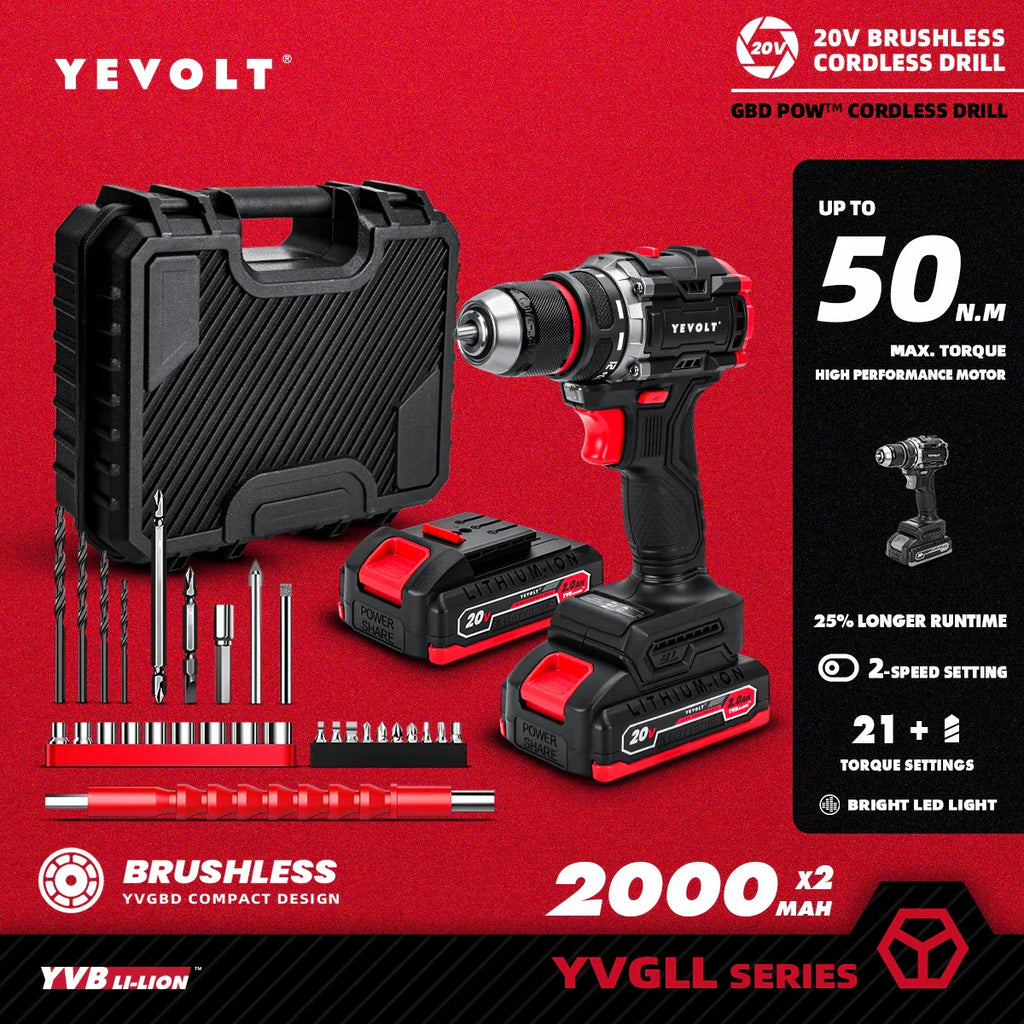 20V Brushless Cordless Drill Driver, Compact 21+1 Torque Keyless 3/8\" (0.8–10mm) Handheld Screwdriver with LED